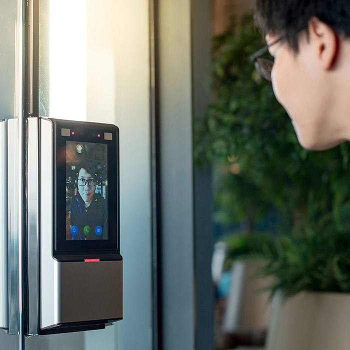 Authentication by facial recognition concept. Biometric admittan